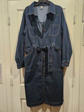 Cato Denim Midi Dress with Tie Belt - Pockets!!!